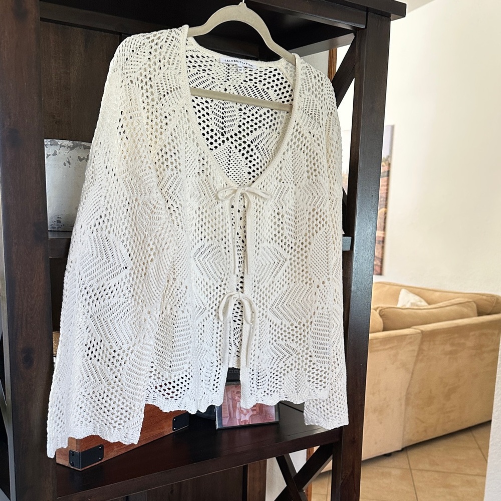 Boho Cream Crochet Bow Cardigan - Picture 8 of 11